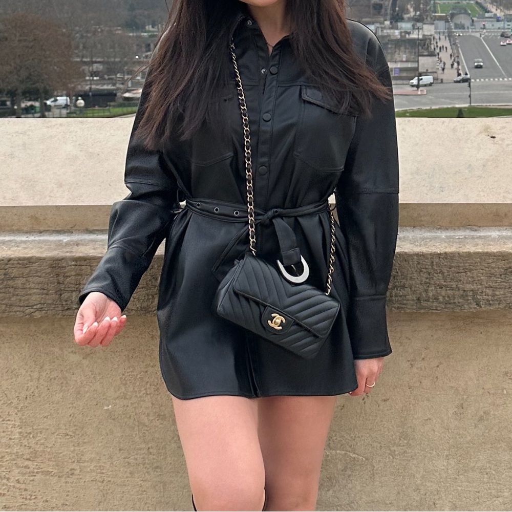 Zara Black Leather Shirt Dress